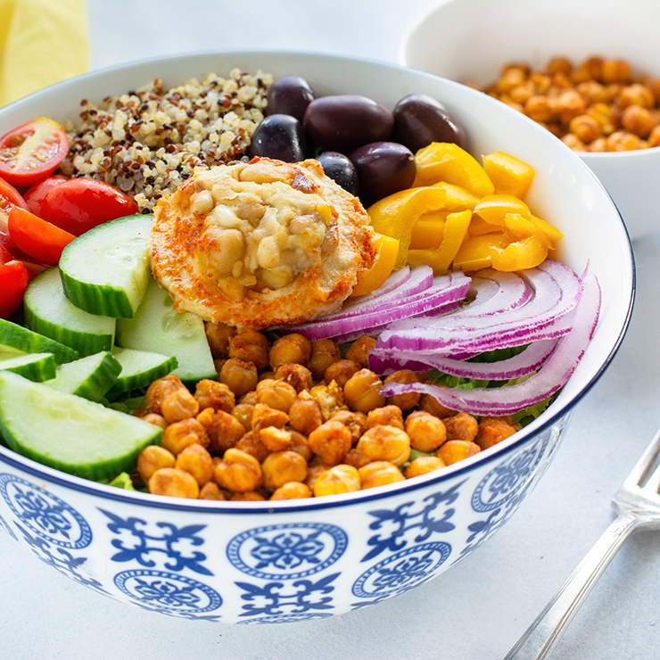 Mediterranean Salad Bowl with Roasted Chickpeas