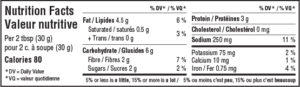 Nutritional facts table for Dill Pickle hummus