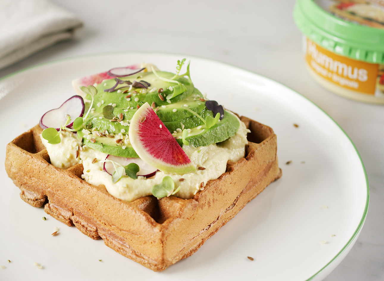 Savoury Hummus Avocado Waffle