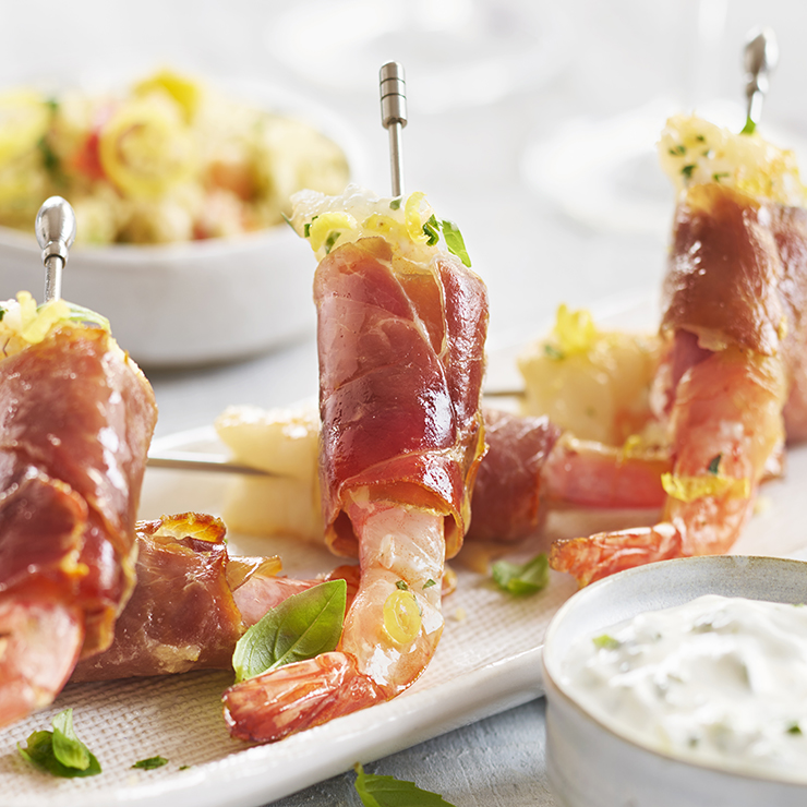 Prosciutto-Wrapped Tzatziki Shrimp