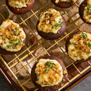 stuffed mushrooms on a pan