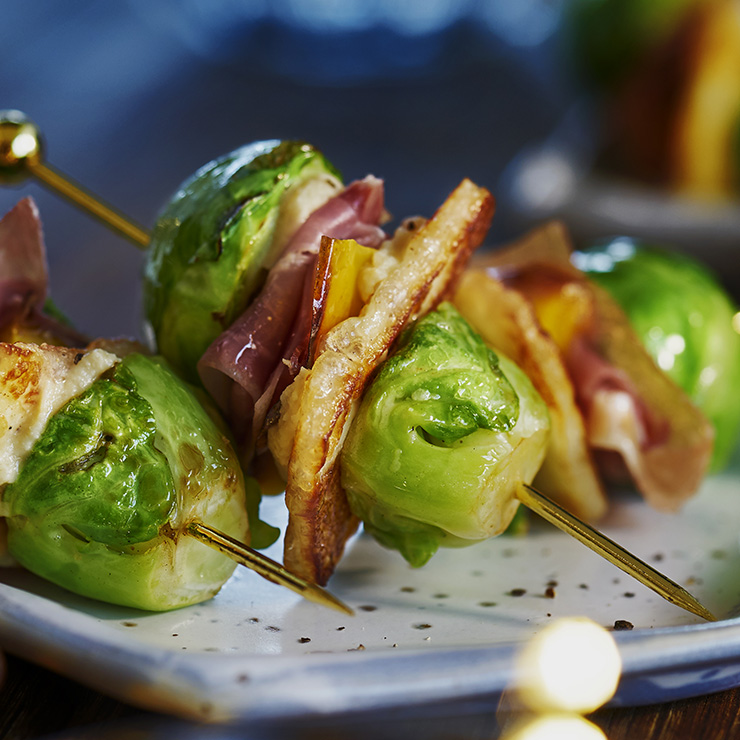 Caramelized Onion Brussels Sprouts & Halloumi sliders