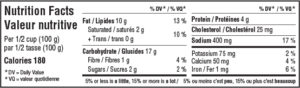 Nutritional facts table for Greek orzo salad