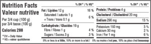 Nutritional facts table for Pasta Italiano salad
