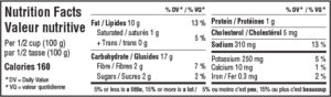 Nutritional facts table for Red skin potato salad