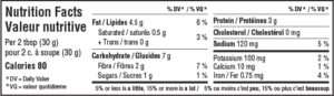 Nutritional facts table for Spicy hummus
