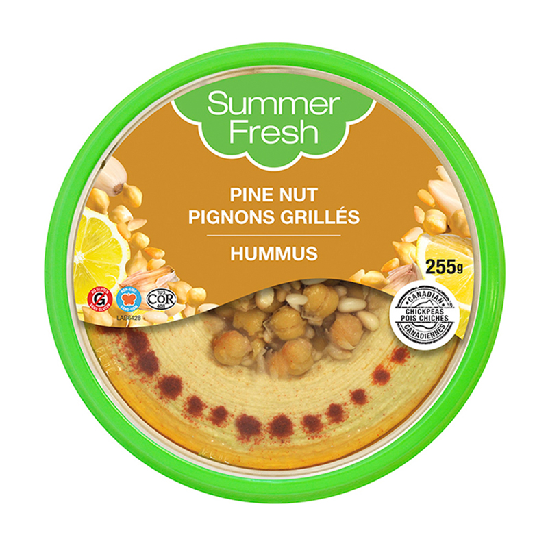 Coiffé de pignons de pin Hummus