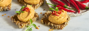 Spicy hummus on a cracker product beauty image