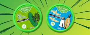 Dill Pickle Hummus and Salt and Vinegar hummus product banner images