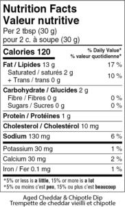 nutritional facts table aged cheddar & chipotle dip