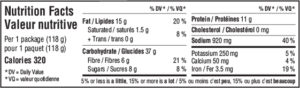 Nutritional facts table for Dill Pickle hummus snack 'n go