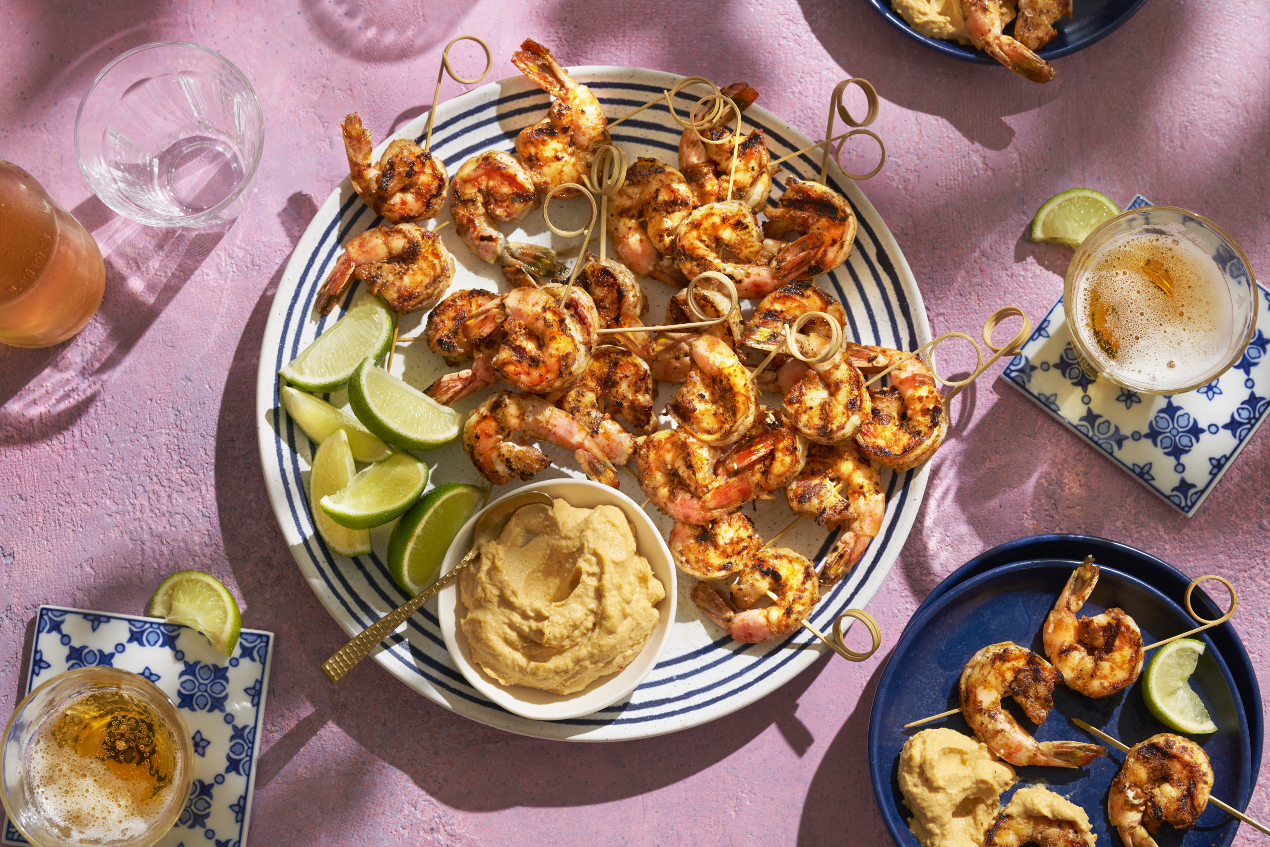 Spicy Hummus Crusted Shrimp Skewers