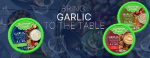 "Bring Garlic to the table" banner with Original Garlic, Spicy Garlic and Za'atar garlic product image